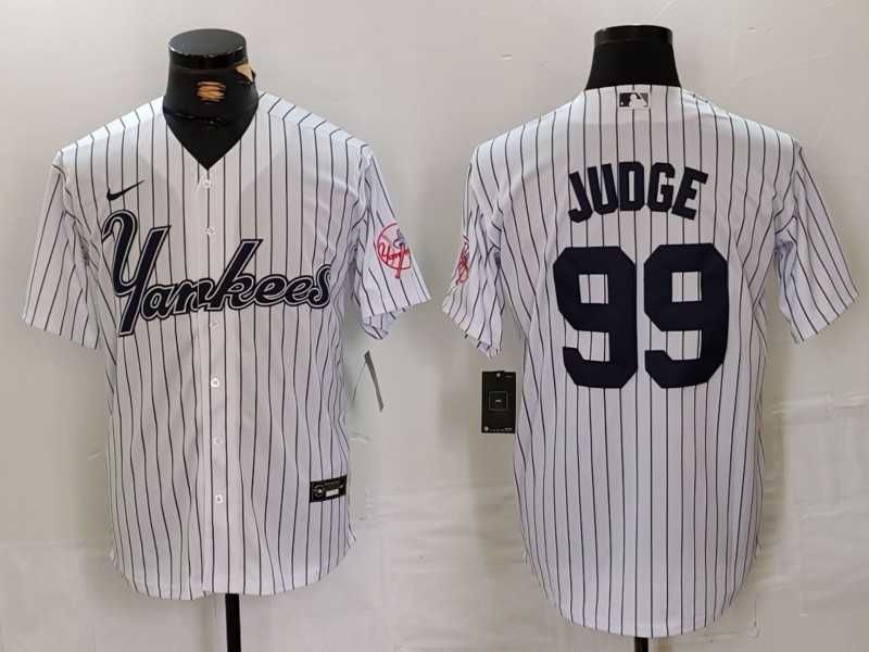 Mens New York Yankees #99 Aaron Judge White Pinstripe Fashion Cool Base Jersey